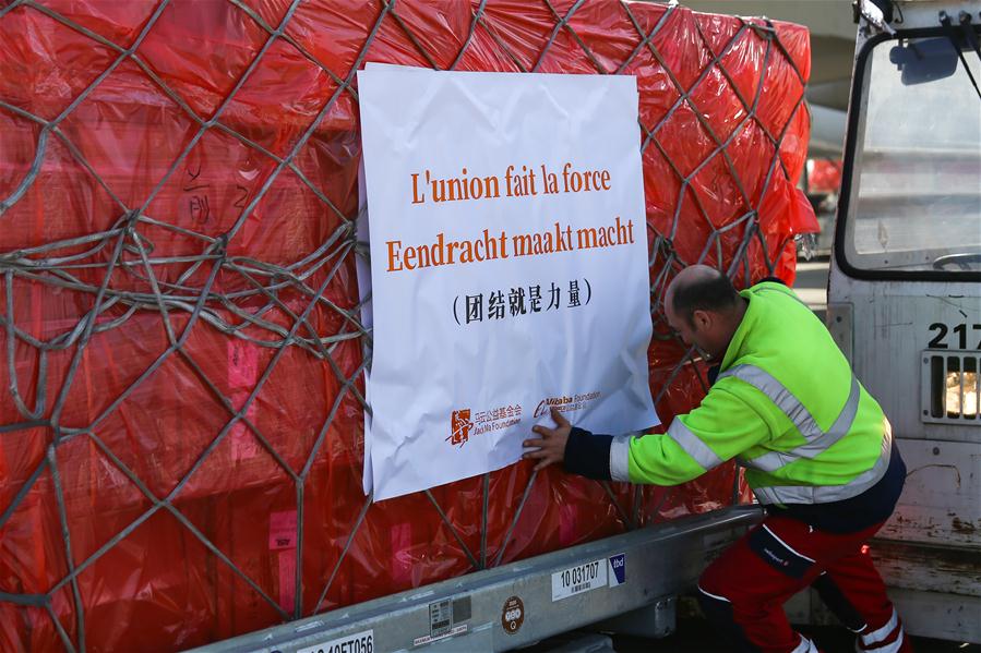 BELGIUM-LIEGE-COVID-19-CHINA-DONATED MASKS-ARRIVAL