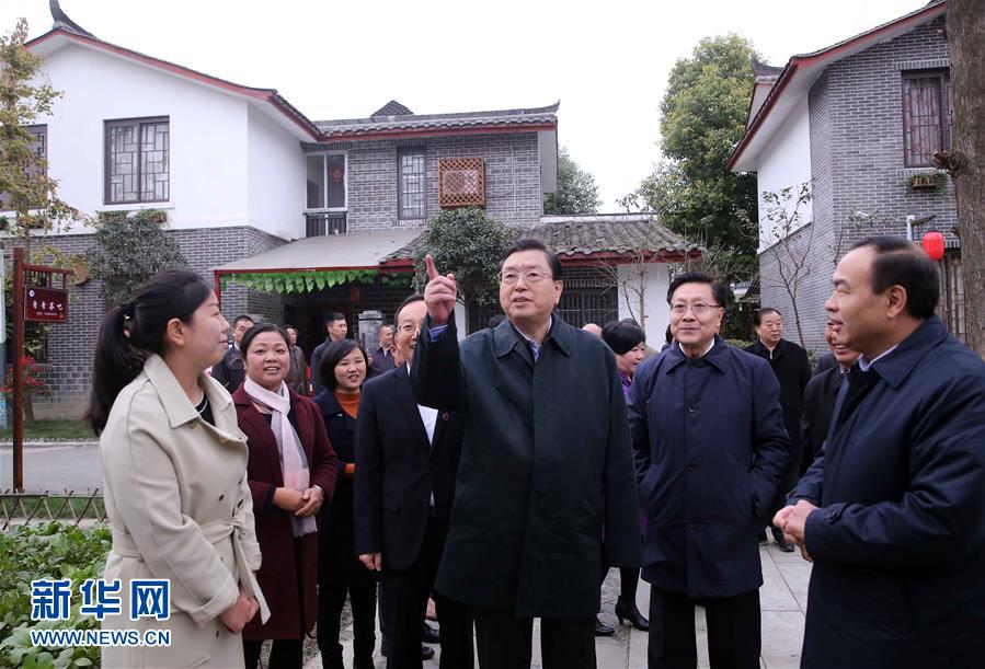 這是11月22日，張德江來到成都郫縣青杠樹村，了解村民委員會工作情況。 新華社記者 劉衛(wèi)兵 攝 