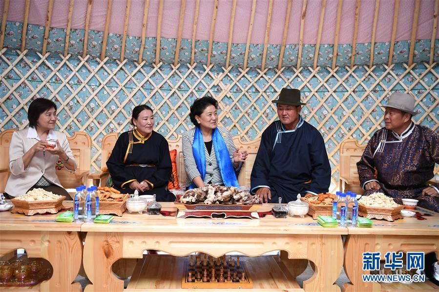 8月10日，中共中央政治局委員、國務院副總理、中央代表團副團長劉延東率中央代表團二分團來到呼倫貝爾，把以習近平同志為核心的黨中央的親切關懷和全國人民的美好祝福帶給當地各族干部群眾。這是劉延東在呼倫貝爾市陳巴爾虎旗與當地牧民親切交談。新華社記者 連振 攝