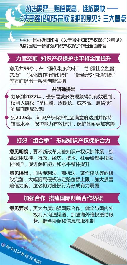 （圖表）[新華調(diào)查]執(zhí)法更嚴、賠償更高、維權更快——《關于強化知識產(chǎn)權保護的意見》三大看點