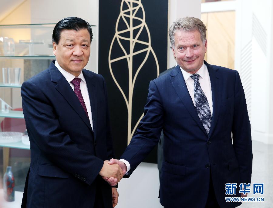 6月12日，中共中央政治局常委、中央書記處書記劉云山在赫爾辛基會(huì)見芬蘭總統(tǒng)尼尼斯特。 新華社記者姚大偉攝