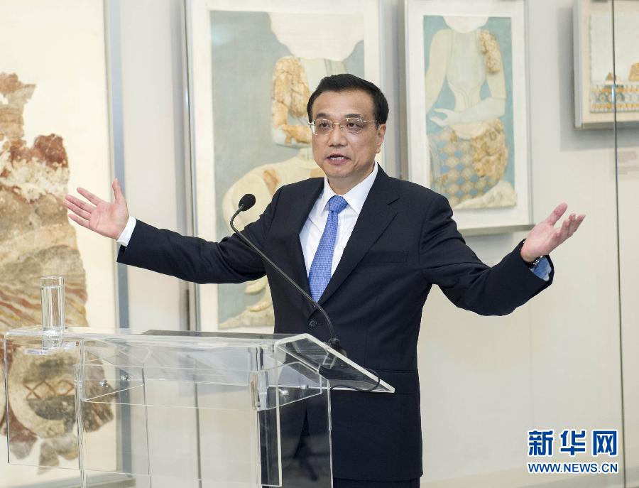 6月21日，國(guó)務(wù)院總理李克強(qiáng)與希臘總理薩馬拉斯共同出席希臘伊拉克利翁博物館新館開(kāi)館儀式并發(fā)表講話。 新華社記者 王曄 攝