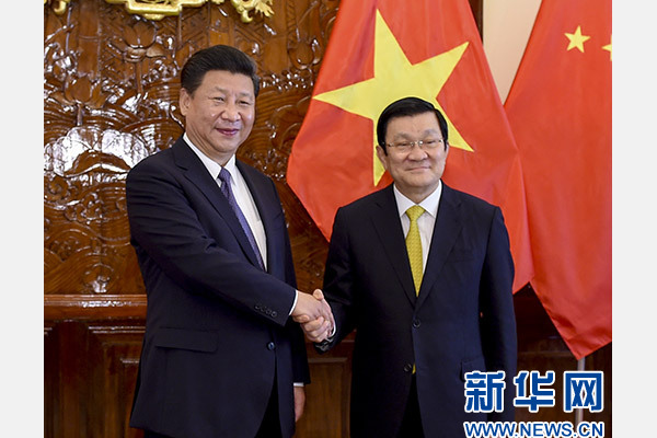 11月6日，中共中央總書記、國家主席習近平在河內同越南國家主席張晉創(chuàng)舉行會談。 新華社記者李學仁攝