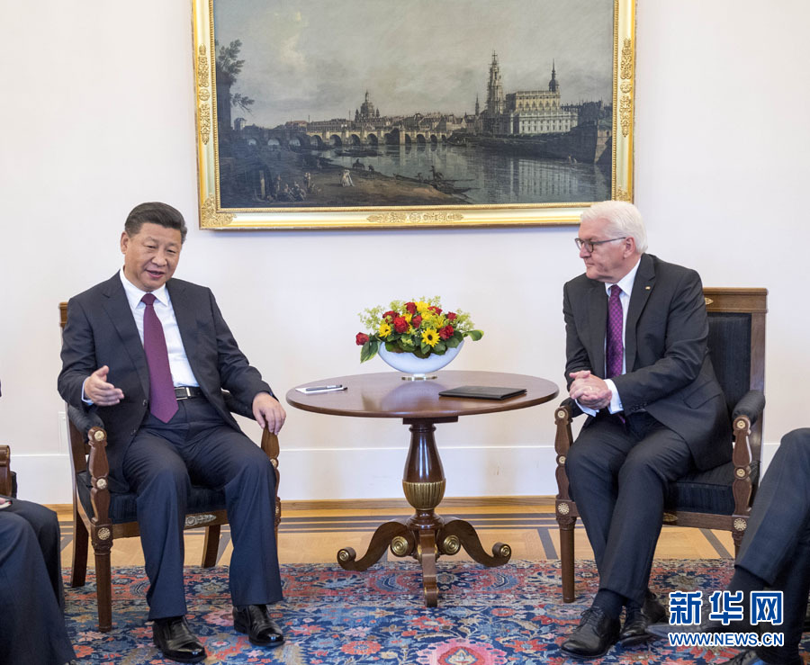 7月5日,國家主席習(xí)近平在柏林會見德國總統(tǒng)施泰因邁爾。 新華社記者李學(xué)仁 攝 7月5日,國家主席習(xí)近平在柏林會見德國總統(tǒng)施泰因邁爾。 新華社記者李學(xué)仁 攝