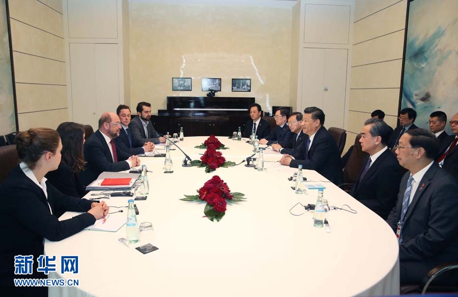 7月6日，國家主席習近平在柏林會見德國社會民主黨主席舒爾茨。新華社記者 姚大偉 攝